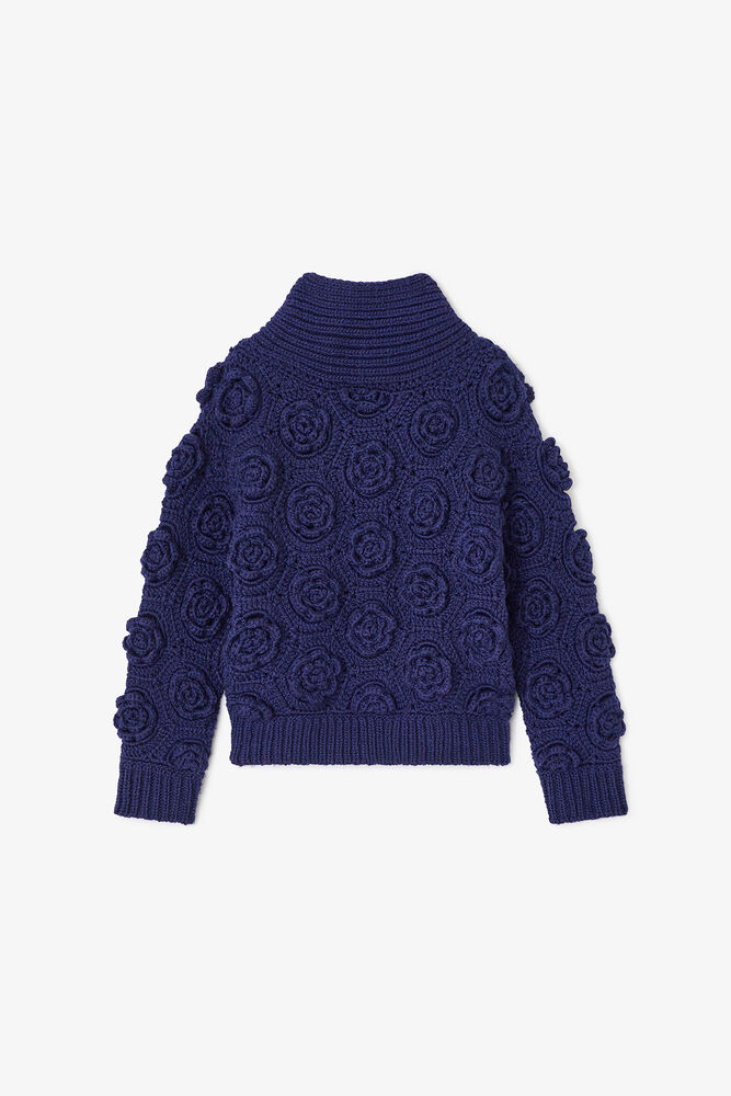Dark Blue Flower Crochet Jumper, Sky Captain