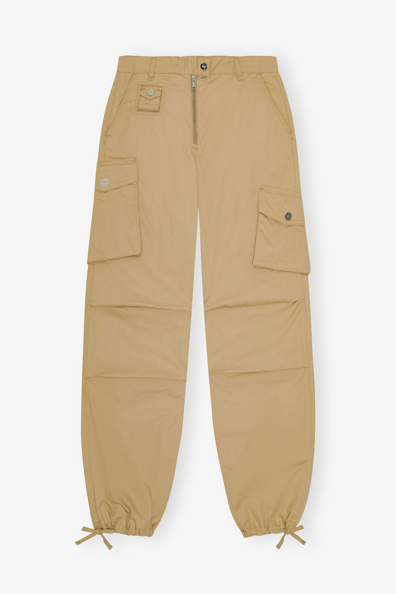 Trousers in Camel Washed Cotton Twill, Organic Cotton, in colour Cartouche - 1 - GANNI