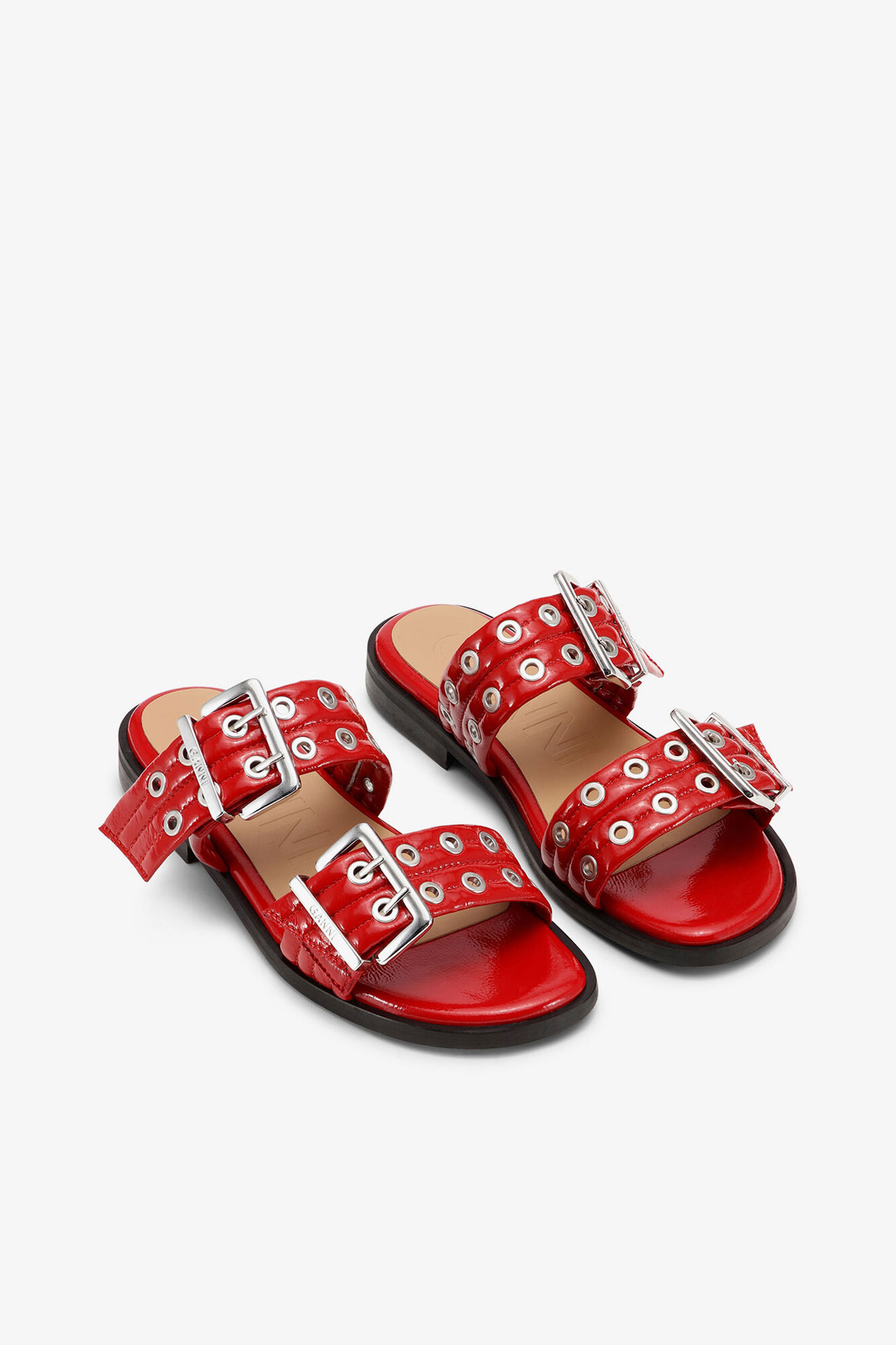 Sandales &agrave; deux brides et boucles f&eacute;minines en rouge, Polyurethane, in colour Racing Red - 2 - GANNI