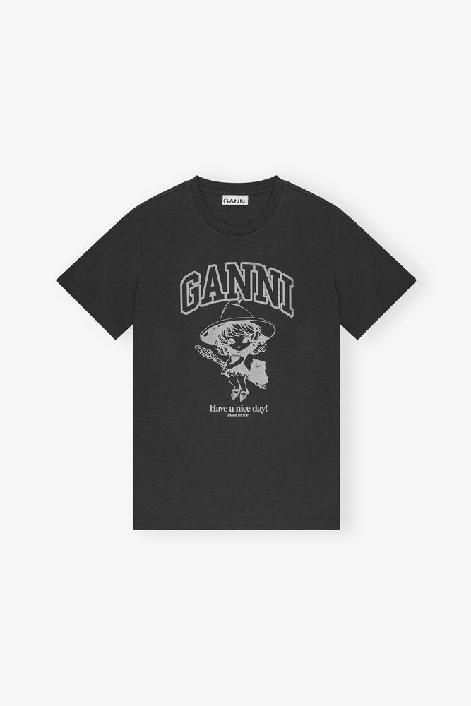 Black Basic Cotton Witch Relaxed T-shirt, Phantom