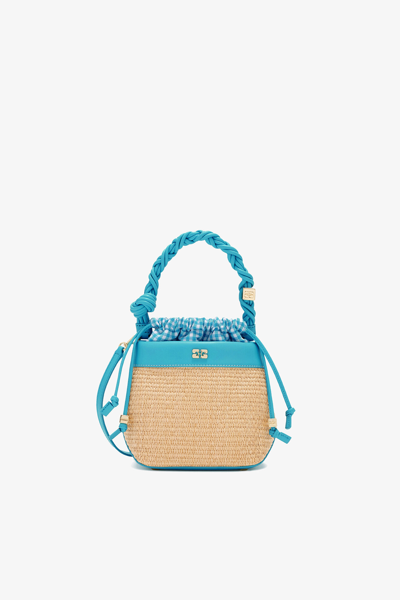 Bou Bucket Tasche aus Bast, Recycled Leather, in colour Scuba Blue - 1 - GANNI