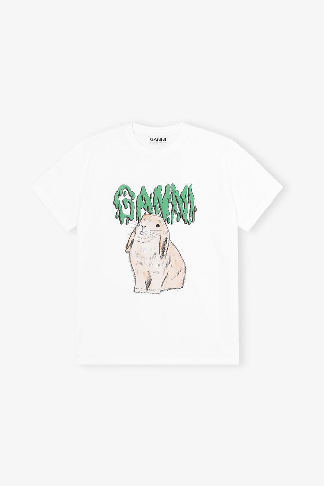 White Graphic Bunny Jersey T-shirt, Bright White