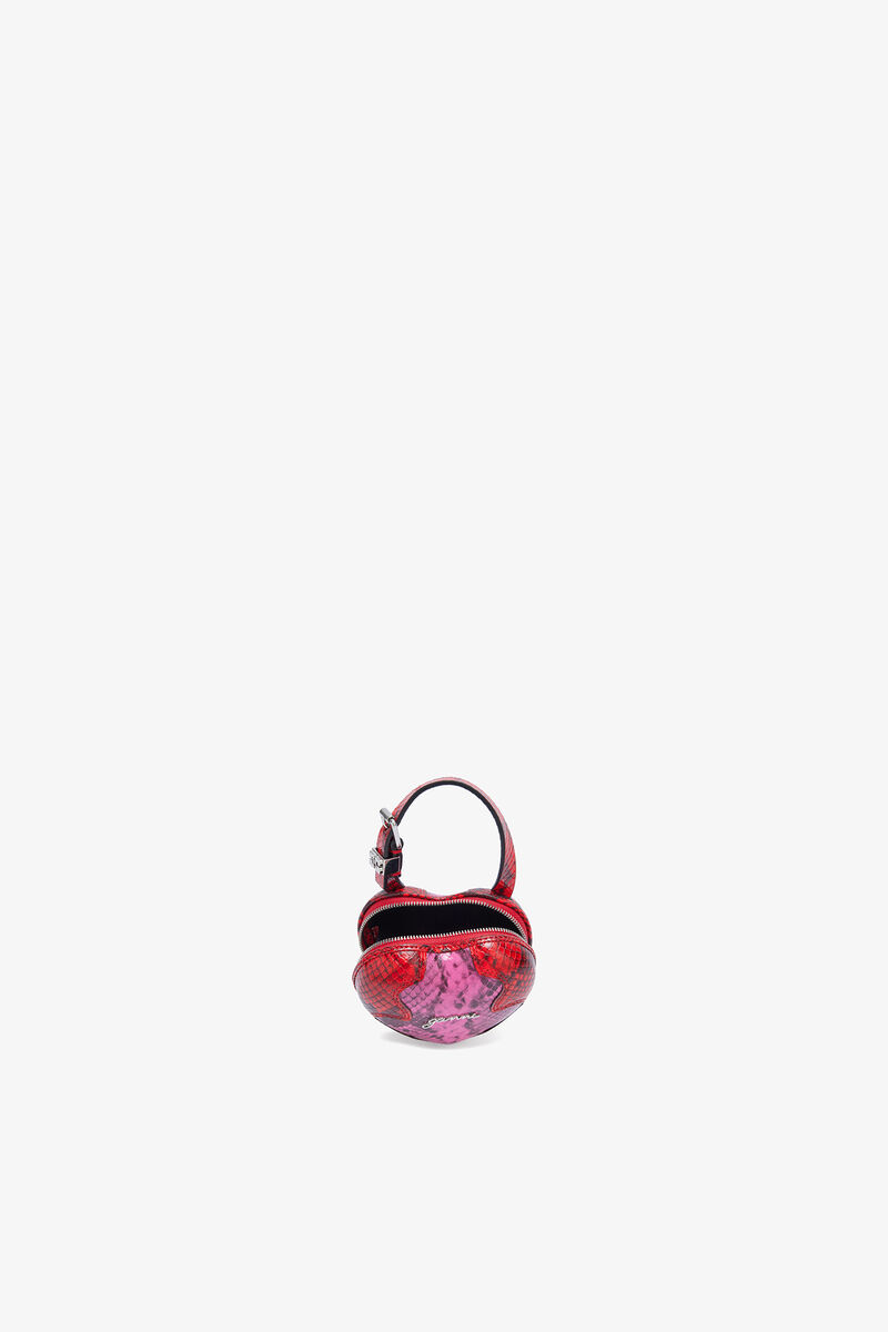 Rosa Nano-hjerteveske med slangem&oslash;nster, Recycled Polyester, in colour Raspberry Rose - 3 - GANNI