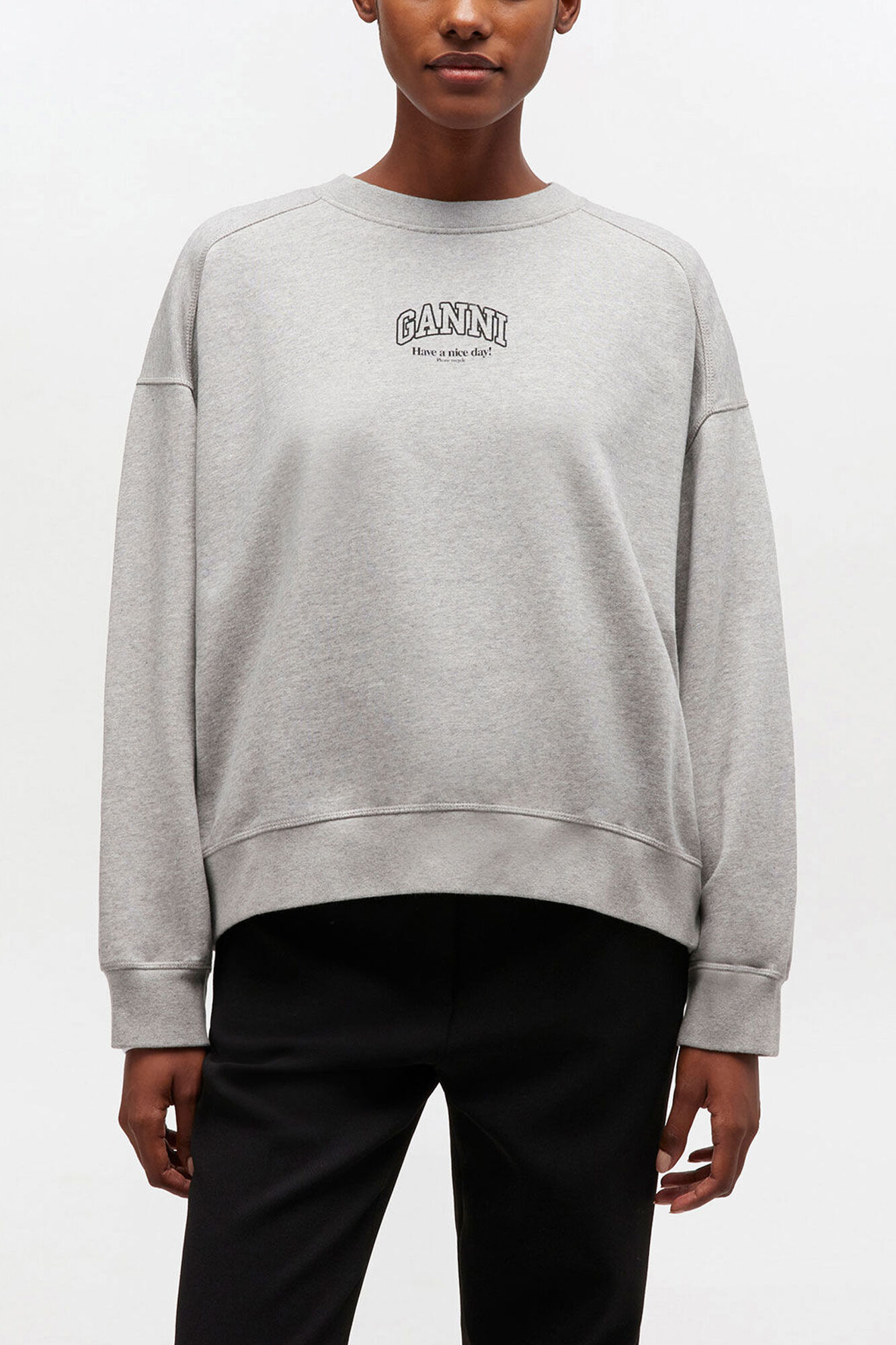 Essential Crewneck, Organic Cotton, in colour Paloma - 1 - GANNI