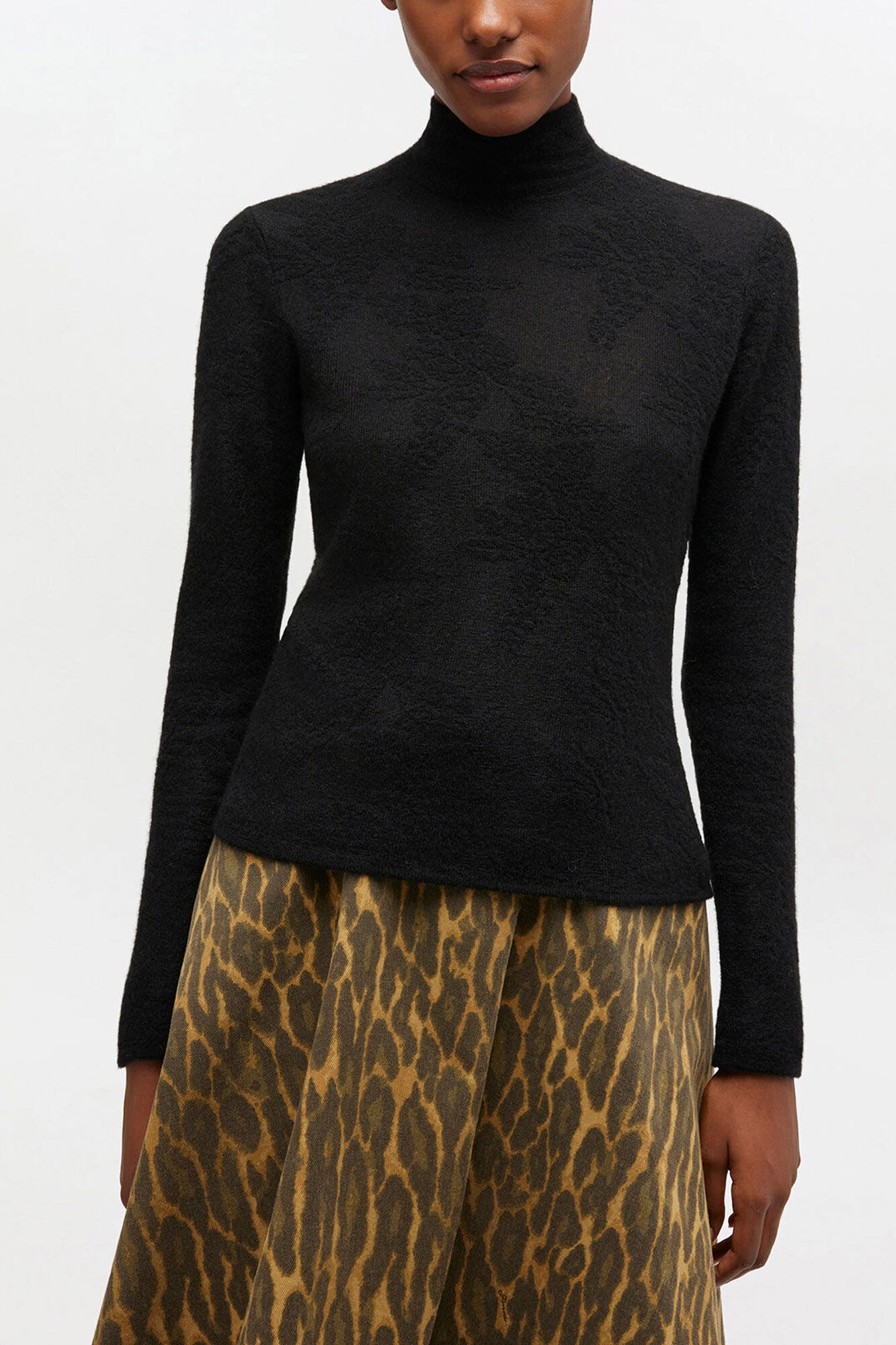 Sheer Turtleneck, Alpaca, in colour Black - 1 - GANNI