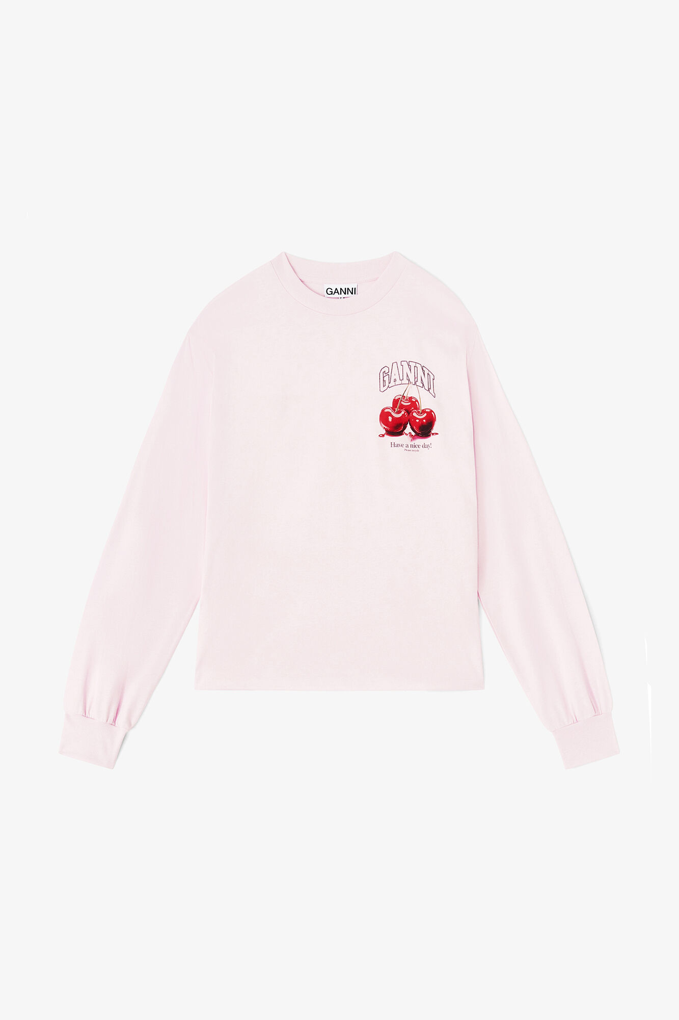 Lang&auml;rmliges T-Shirt mit Fr&uuml;chteprint, Organic Cotton, in colour Chalk Pink - 1 - GANNI