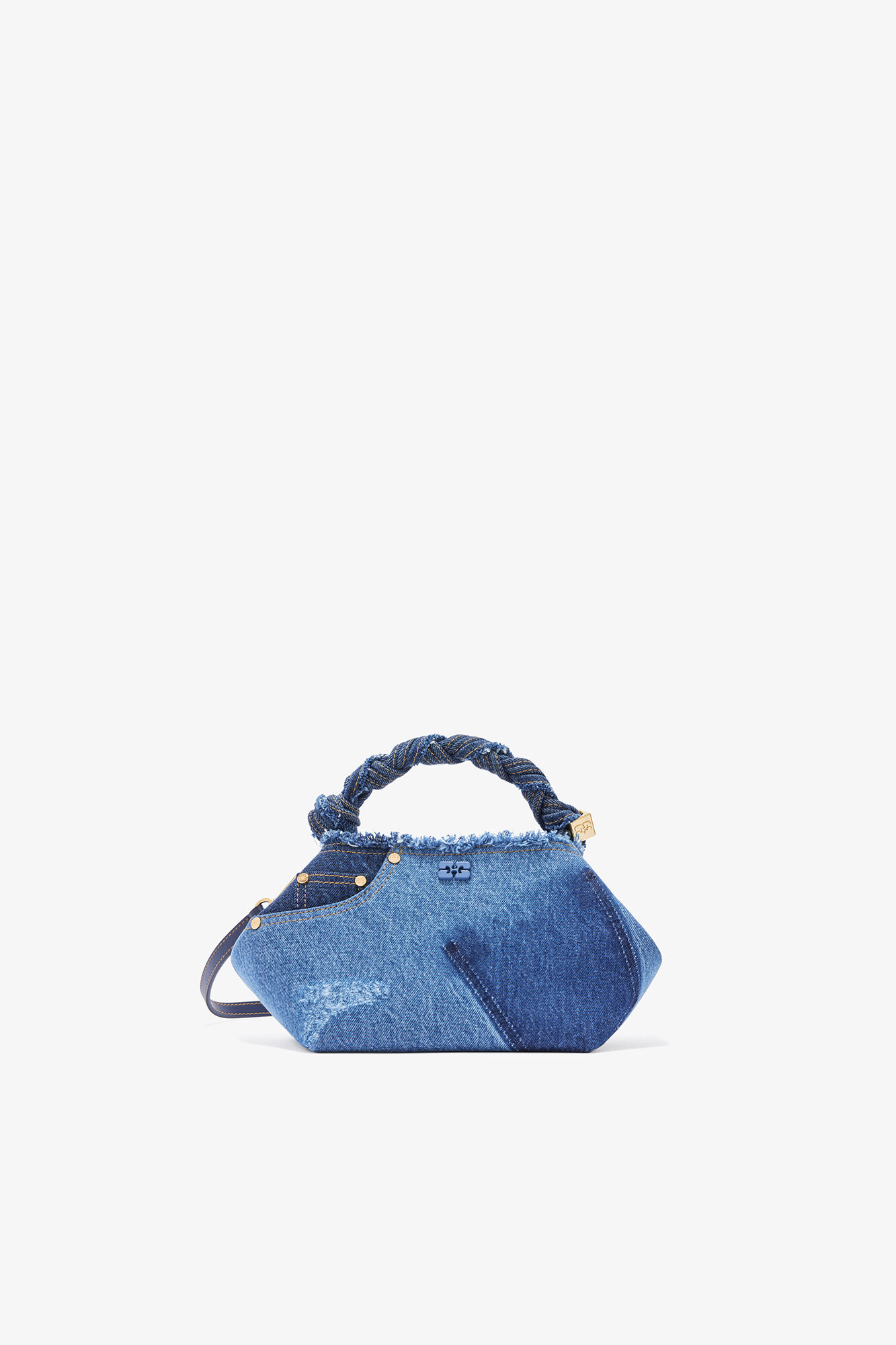 Small Bou Bag in Blue Denim, Organic Cotton, in colour Mid Blue Vintage - 1 - GANNI