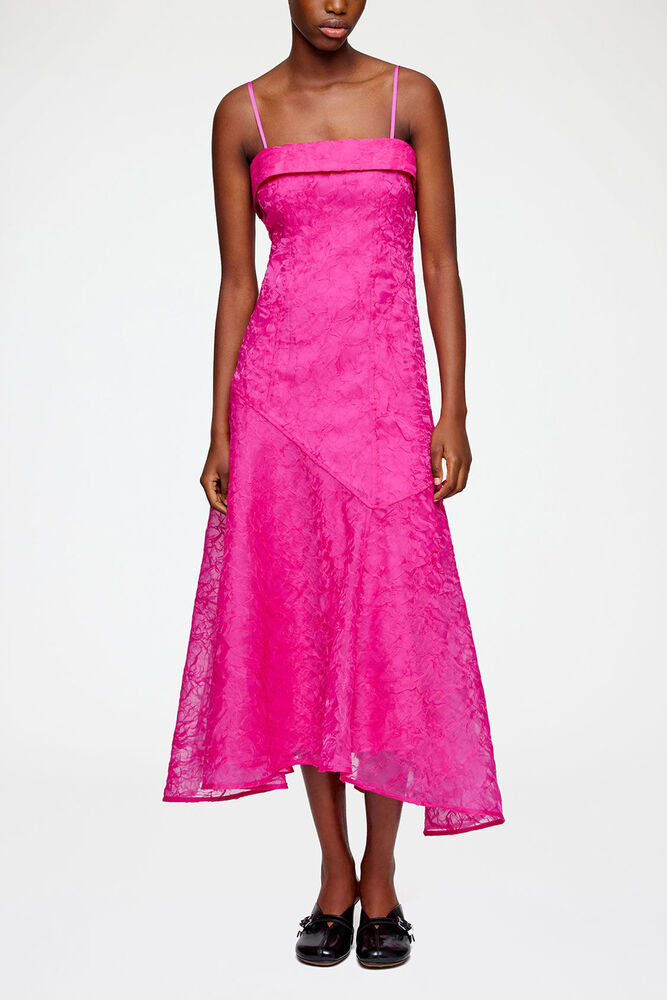 Dress in Pink Shibori Organza, Raspberry Rose