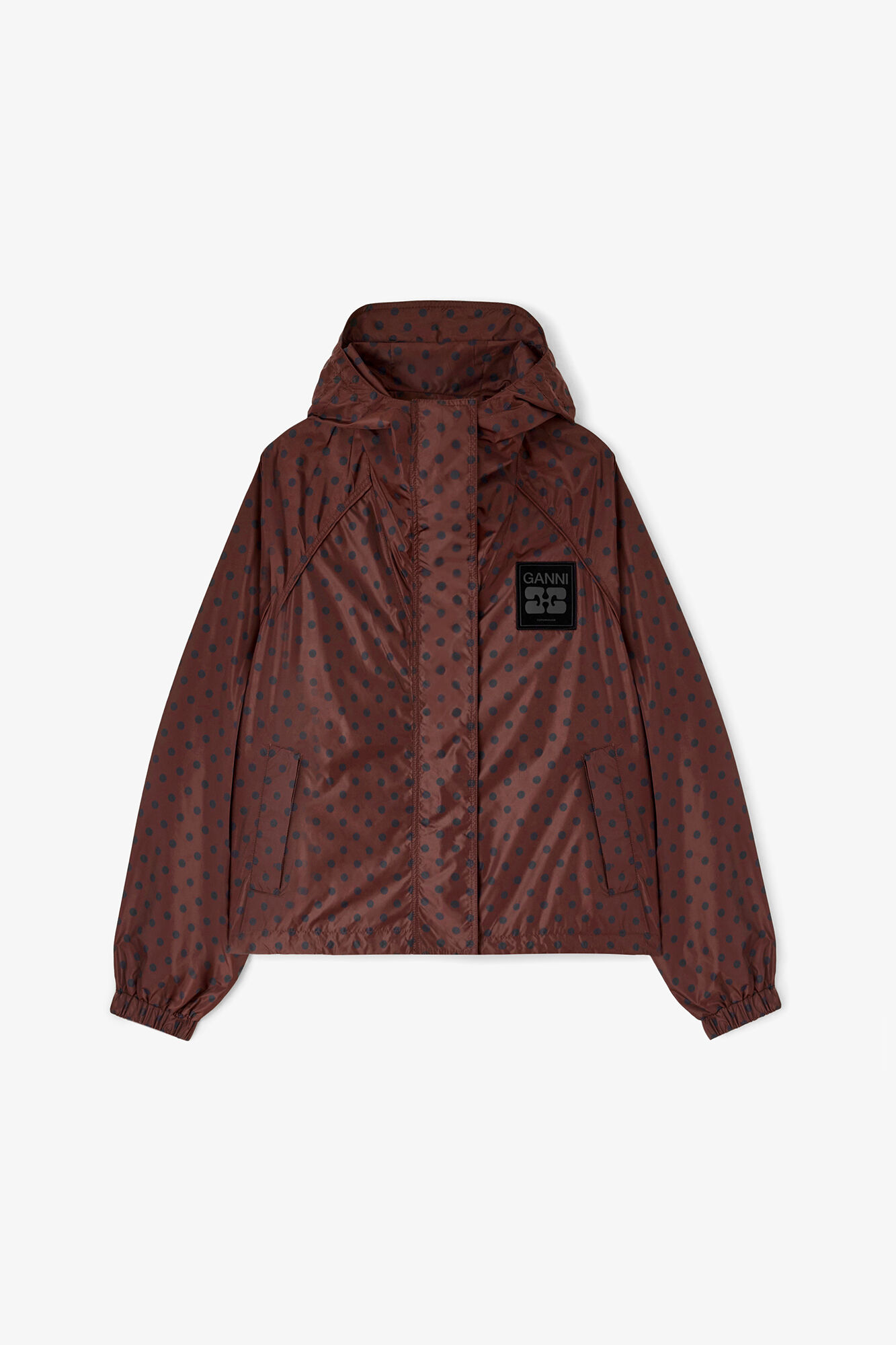 Jakke i nylon med trykk, Recycled Polyamide, in colour Chicory Coffee - 1 - GANNI