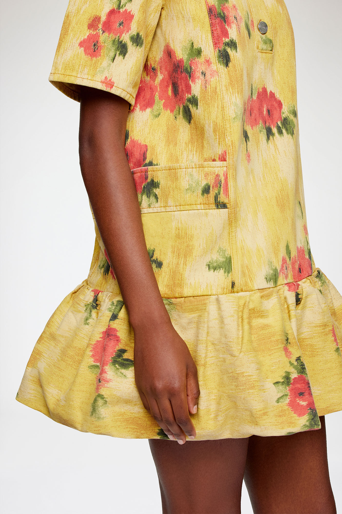 Dress in Yellow Printed Denim, Organic Cotton, in colour Vibrant Yellow - 3 - GANNI