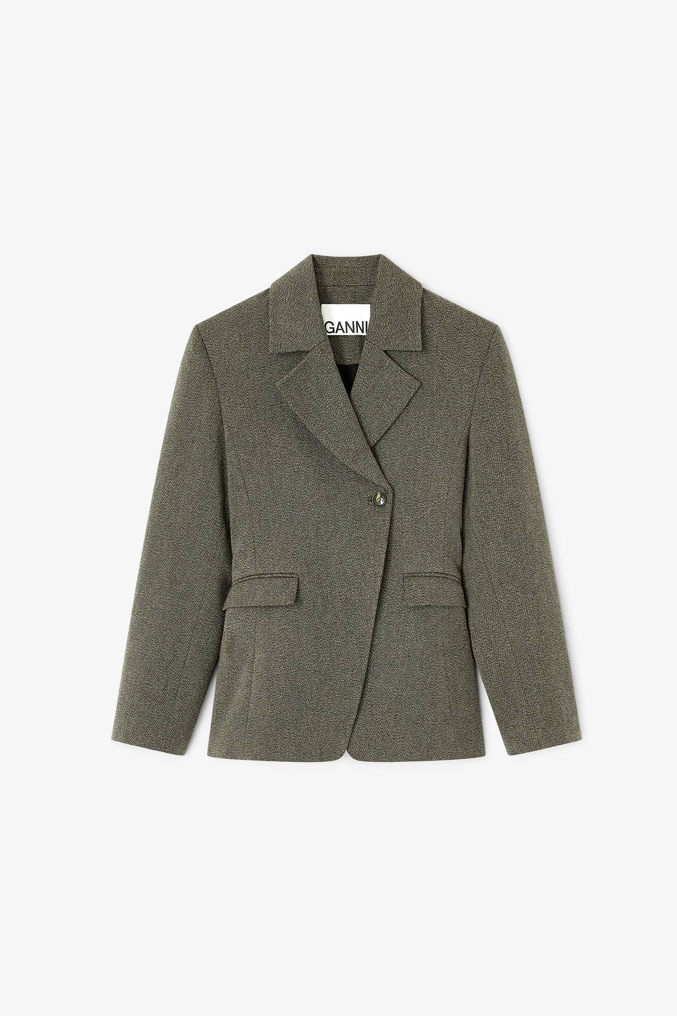 Green Mouline Blazer, Organic Cotton, in colour Forest Night - 1 - GANNI