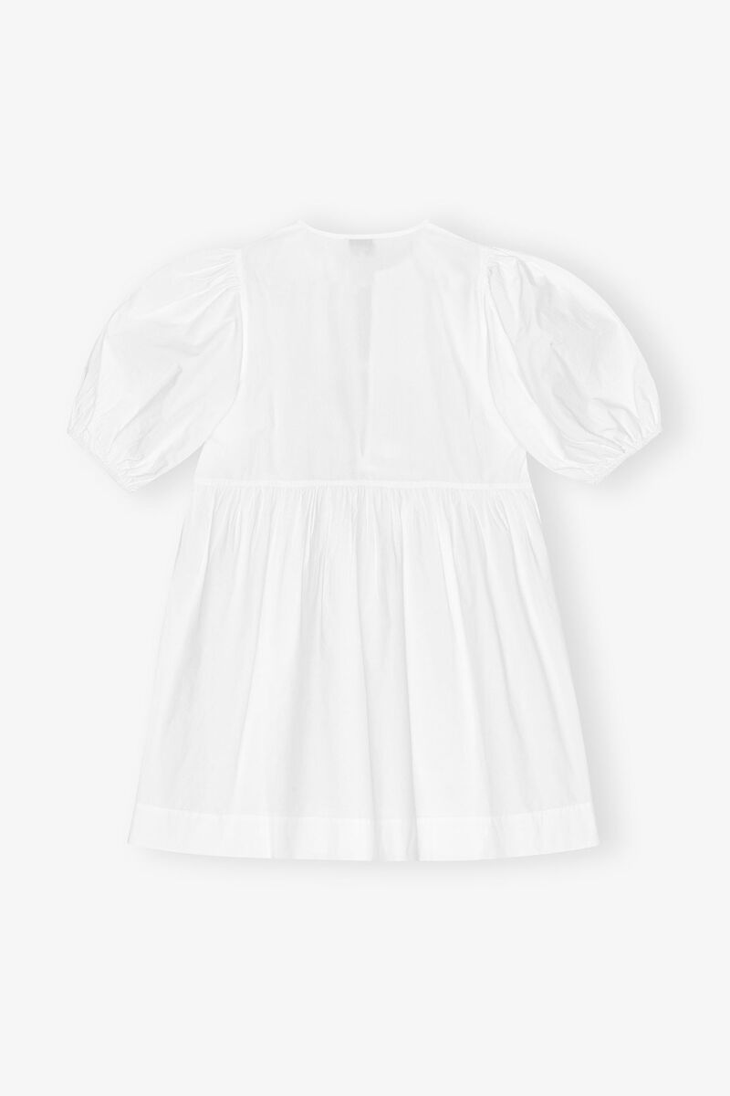 White Cotton Poplin Tie String Mini Dress, Organic Cotton, in colour Bright White - 2 - GANNI