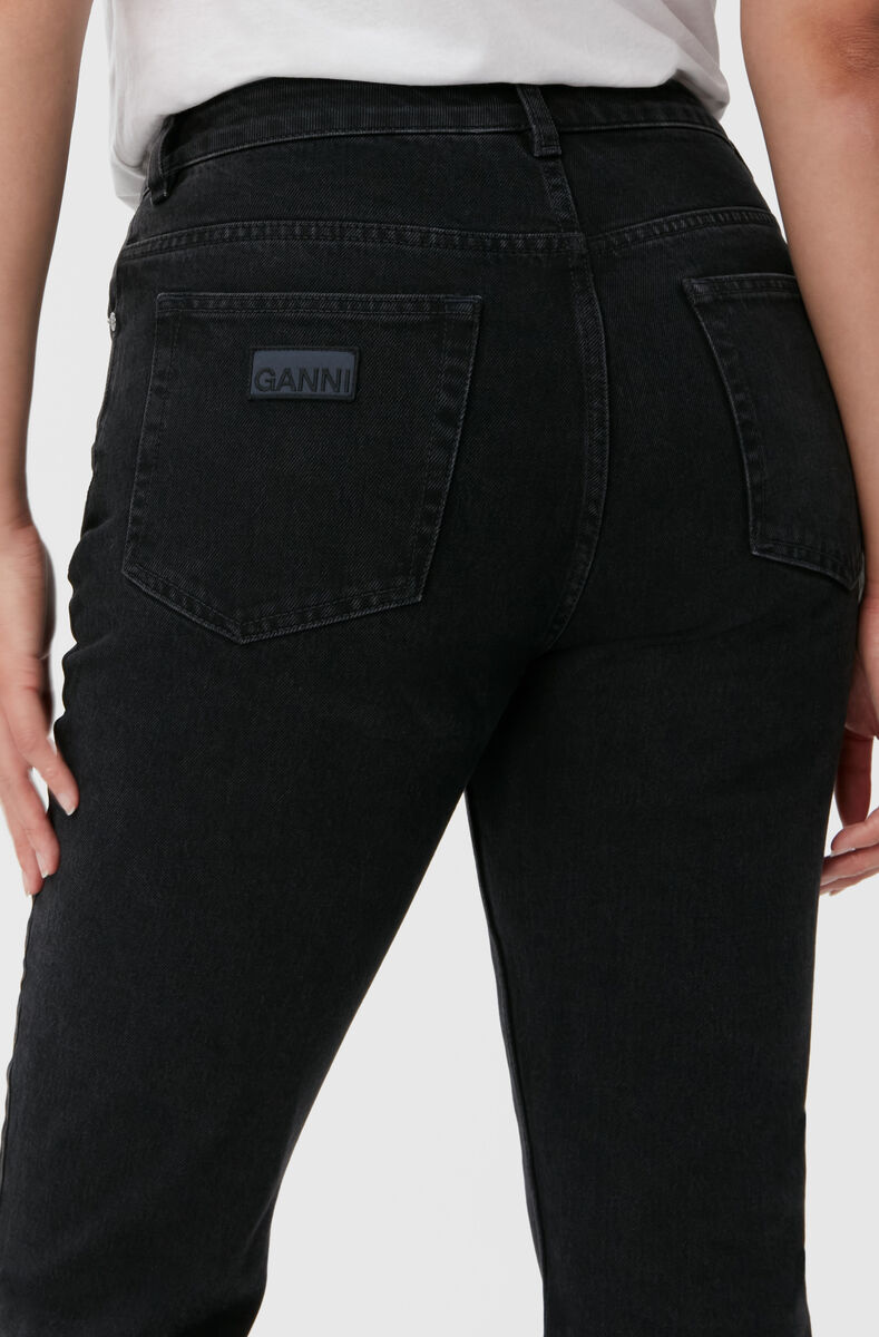Betzy Cropped Jeans, Cotton, in colour Washed Black/Black - 4 - GANNI