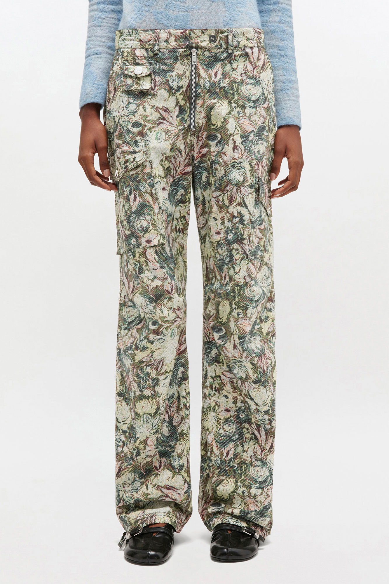 Trousers in Tapestry Twill, Organic Cotton, in colour Jadeite - 1 - GANNI