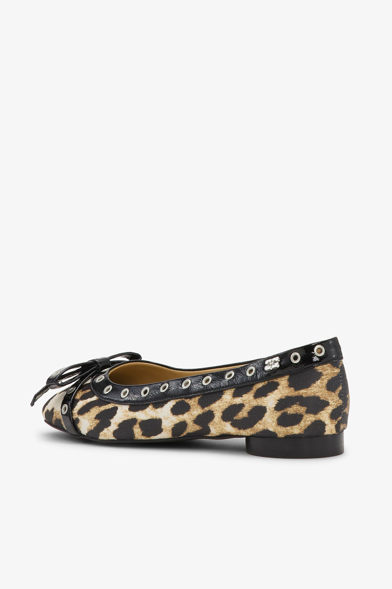 Leopard Eyelet Bow Ballerinas, Recycled Polyester, in colour Leopard Print - 3 - GANNI