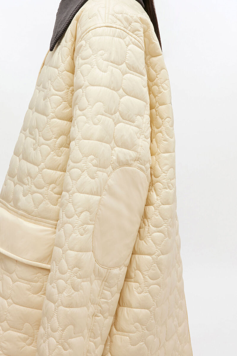 Shiny Quilt Midi Jacket, Recycled Polyamide, in colour Angora - 3 - GANNI