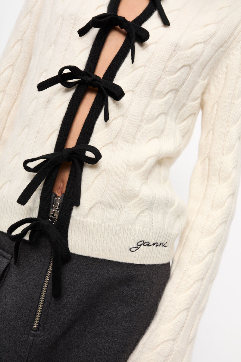 Cardigan in White Cashmere Mix, Merino Wool, in colour Egret - 4 - GANNI