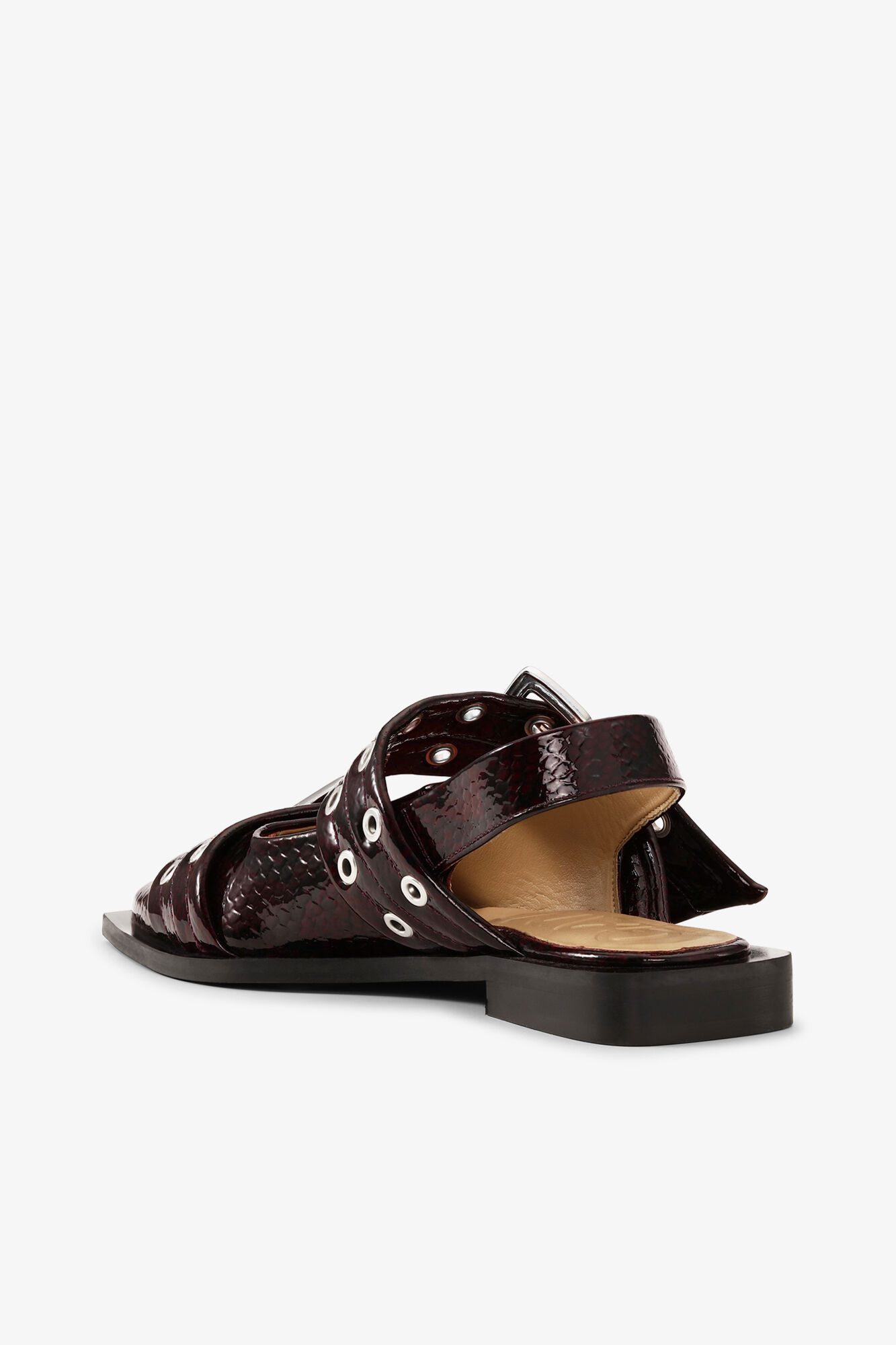 Ballerines &agrave; boucles Feminine en imprim&eacute; serpent bordeaux, Recycled Leather, in colour Dark Burgundy - 3 - GANNI