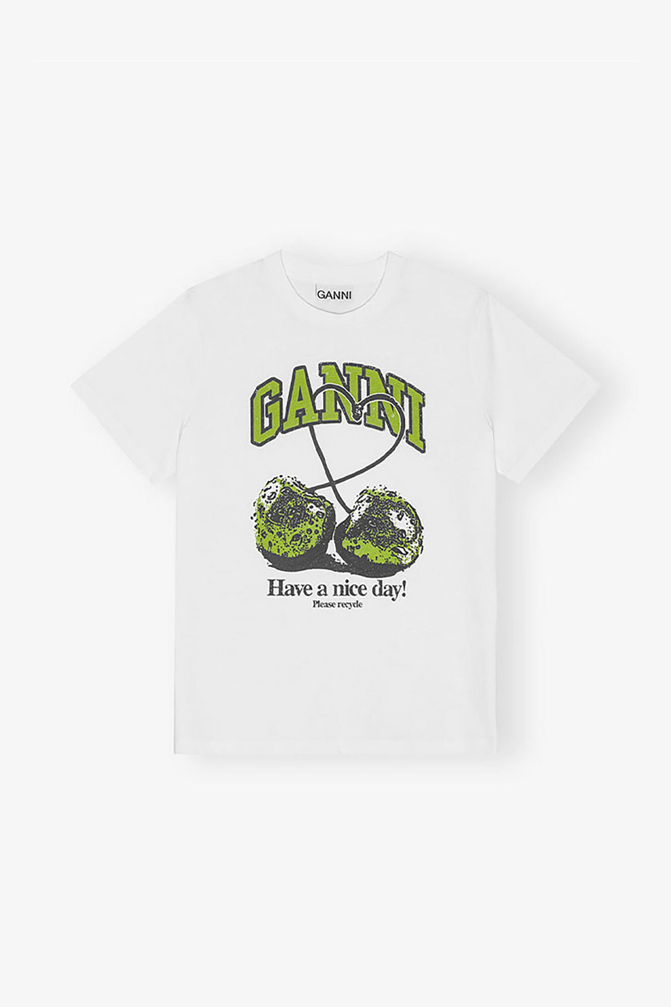 White Basic Jersey Cherry Relaxed T-shirt, Organic Cotton, in colour Bright White - 1 - GANNI