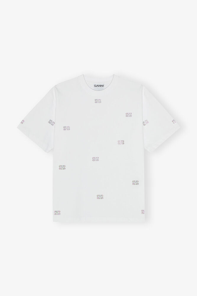 White Heavy Cotton Rhinestone T-shirt, Bright White