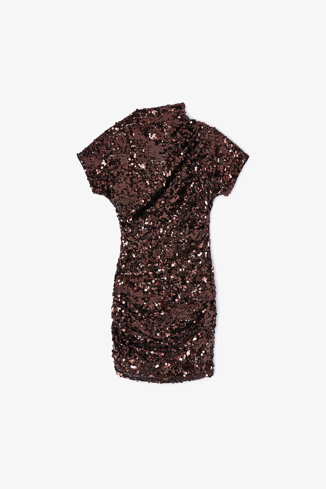 Brown Sequins Mini Dress, Demitasse