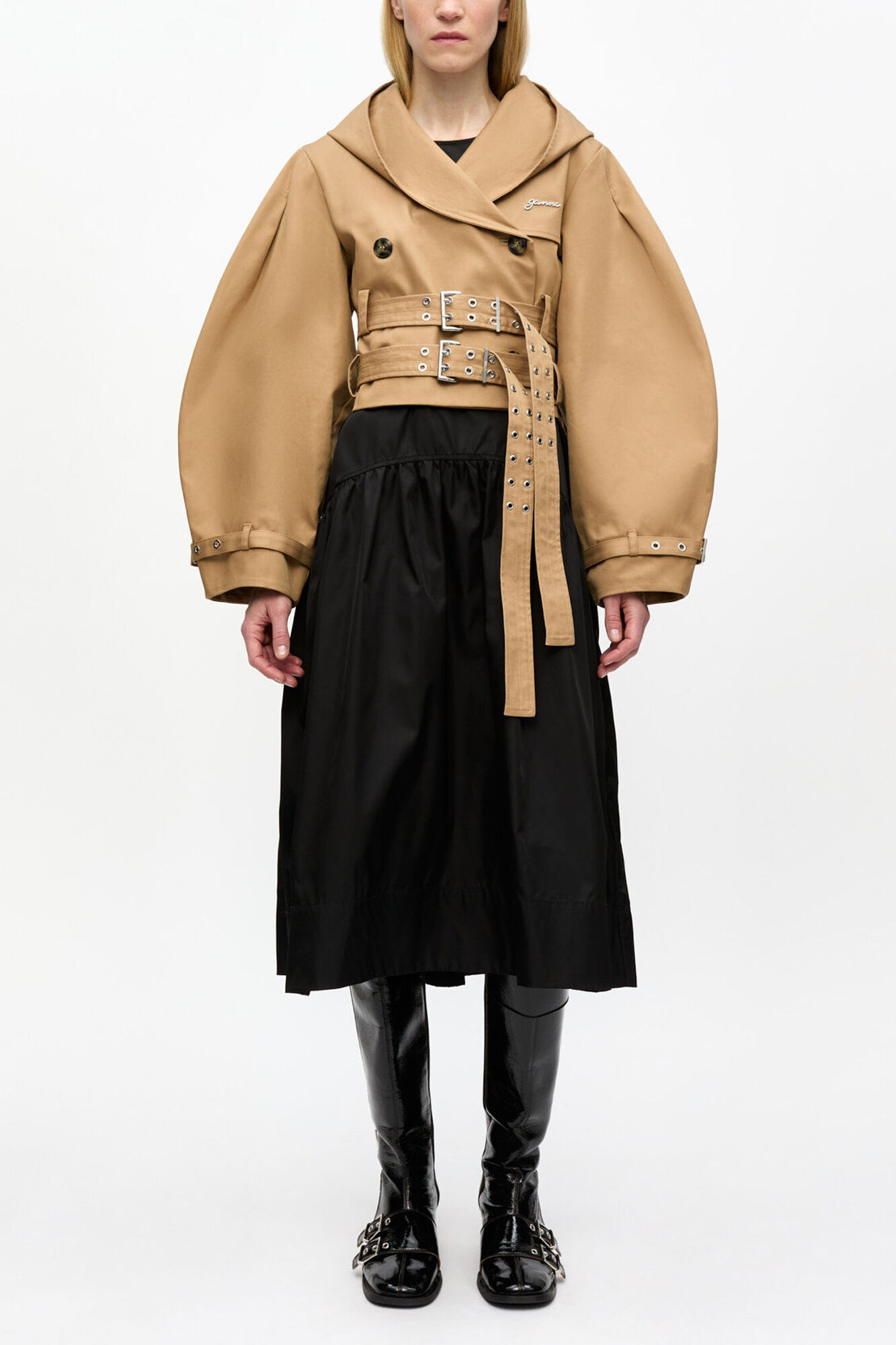 Kort jakke i kamelfarget bomull, Organic Cotton, in colour Tiger's Eye - 2 - GANNI