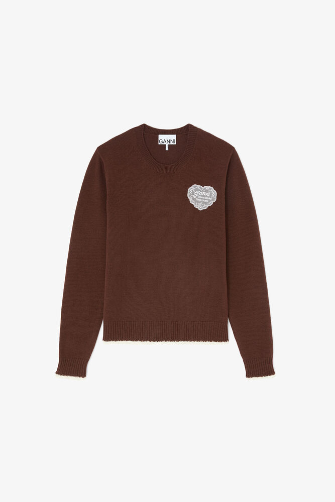 Crewneck in Brown Wool, Chicory Coffee