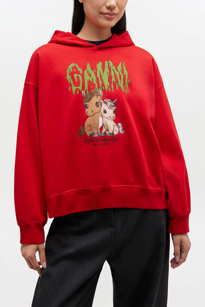 Red Graphic Cropped Hoodie, Barbados Cherry