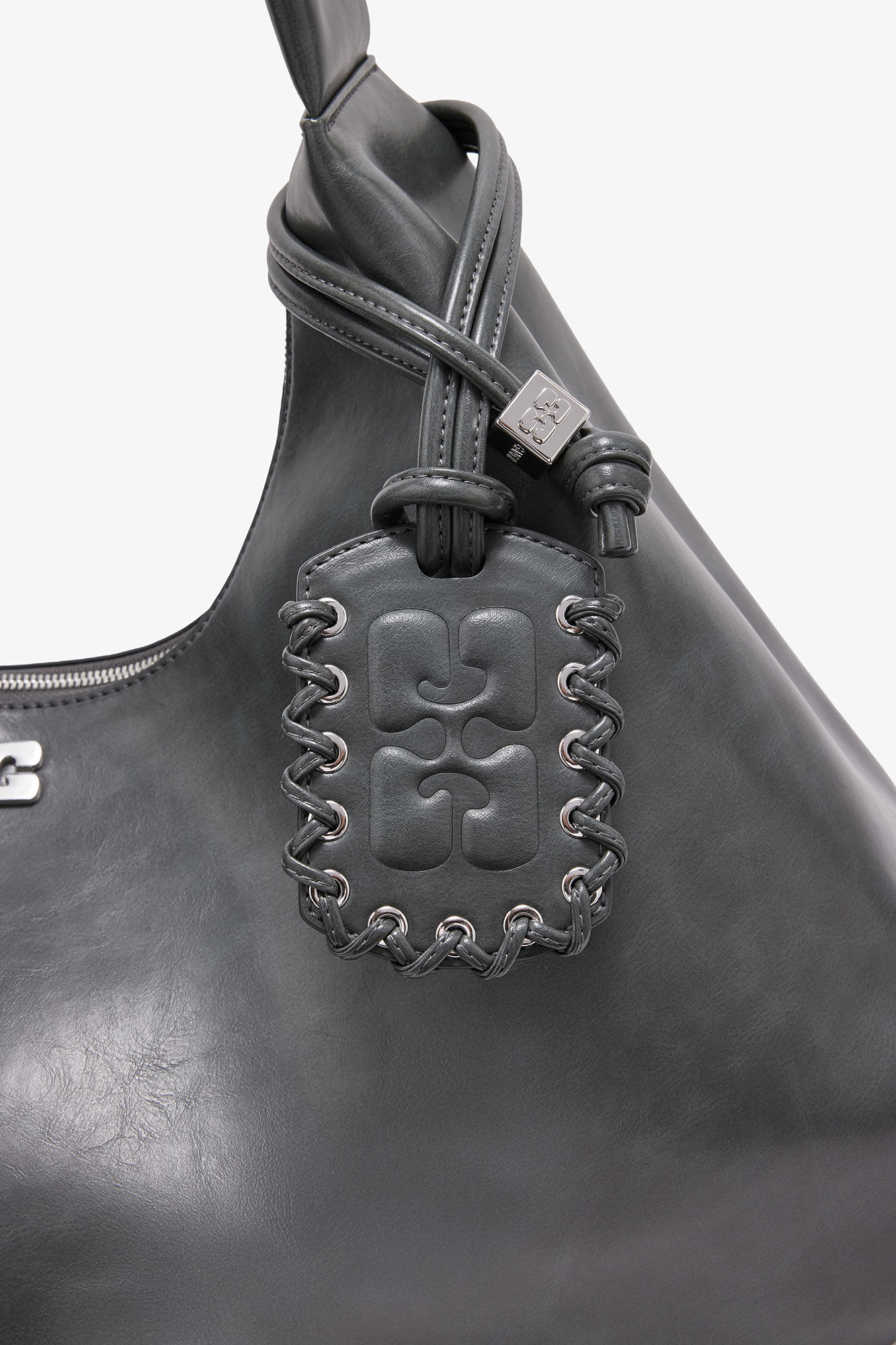 Steel Grey XXL Hobo Bag, Recycled Leather, in colour Steal Grey - 3 - GANNI