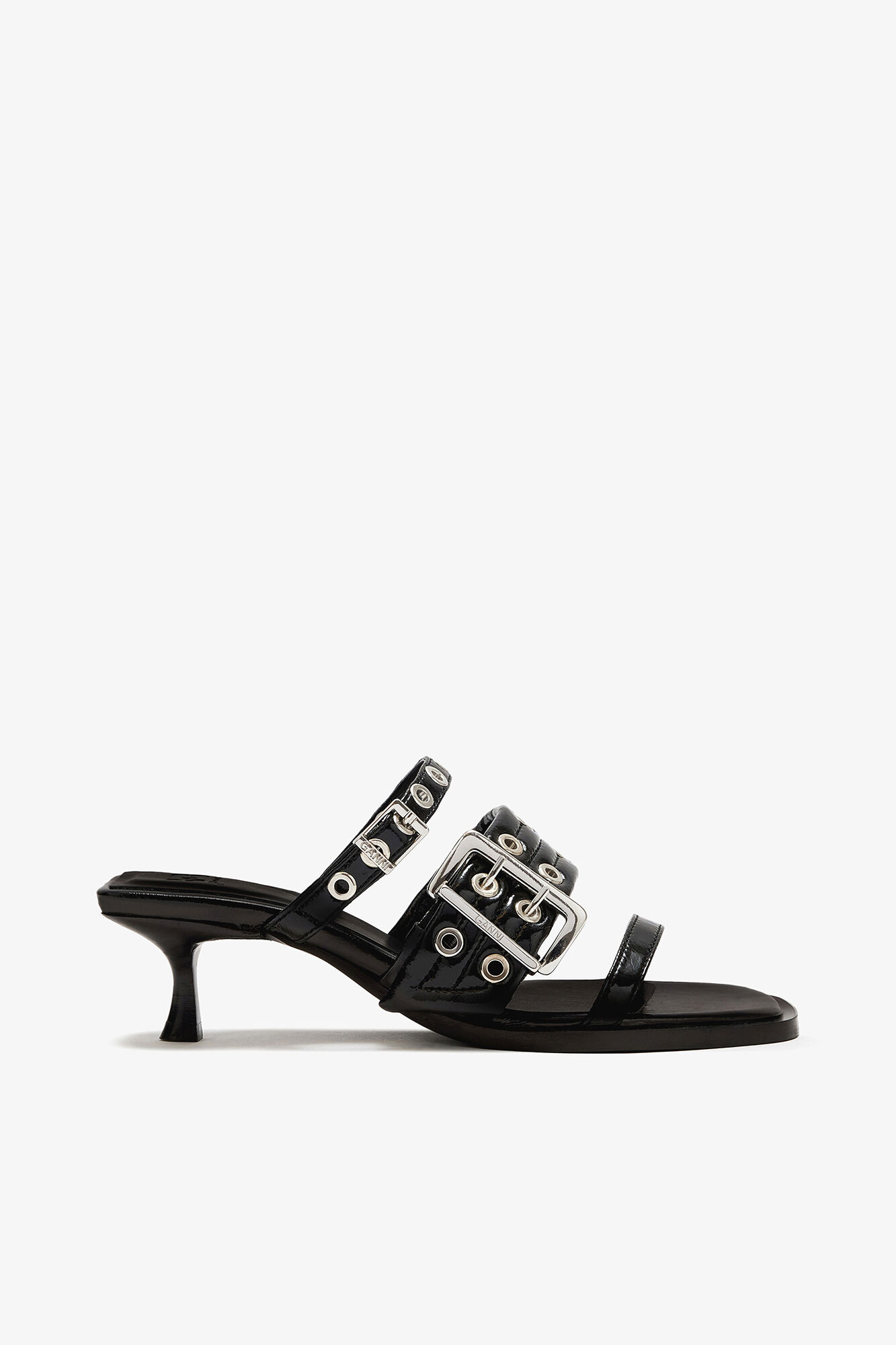 Buckle Strap Mule in Black, Polyurethane, in colour Black - 1 - GANNI