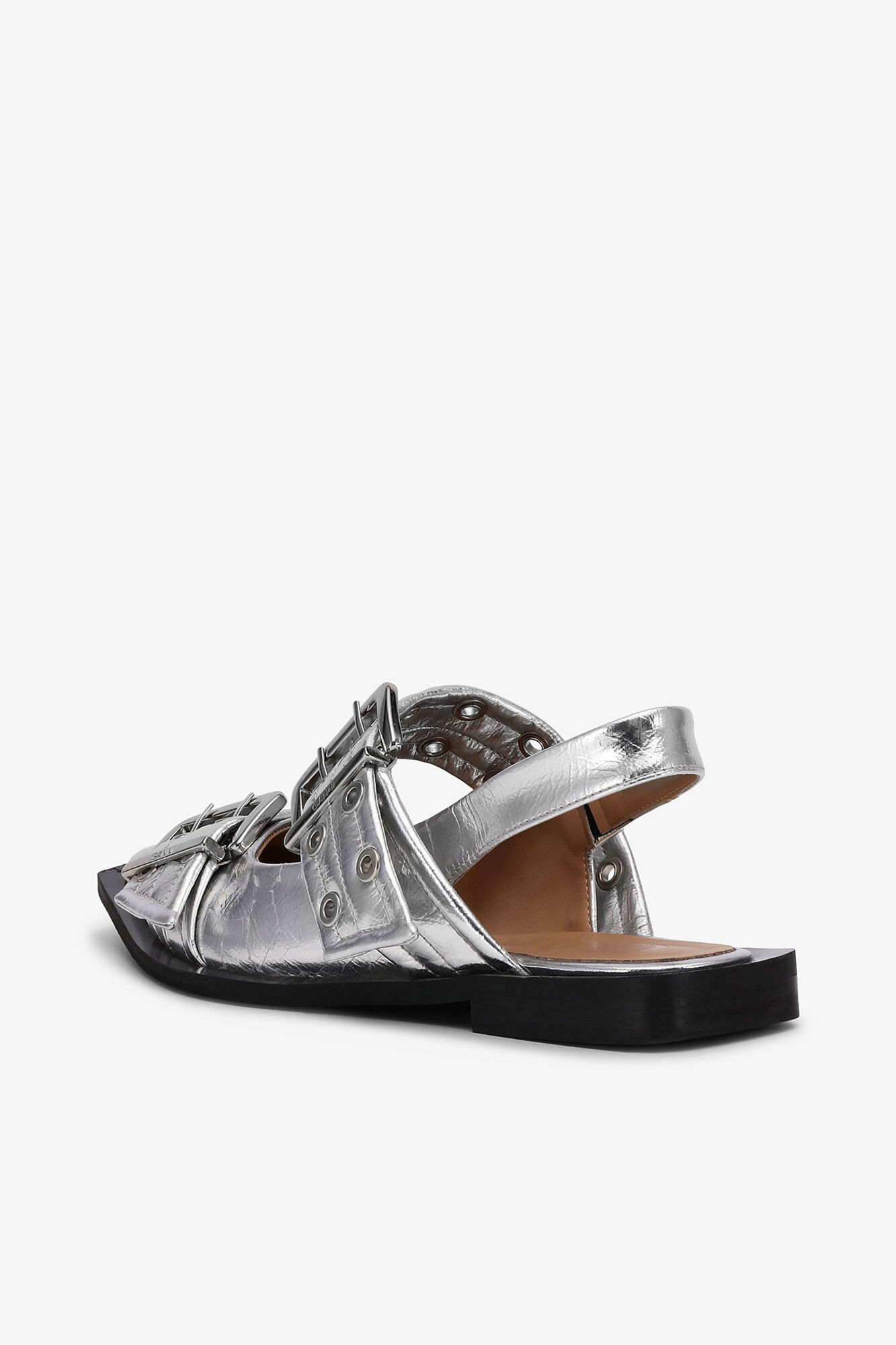 Feminine Buckle Ballerinas in Silver, Recycled Polyester, in colour Silver - 3 - GANNI