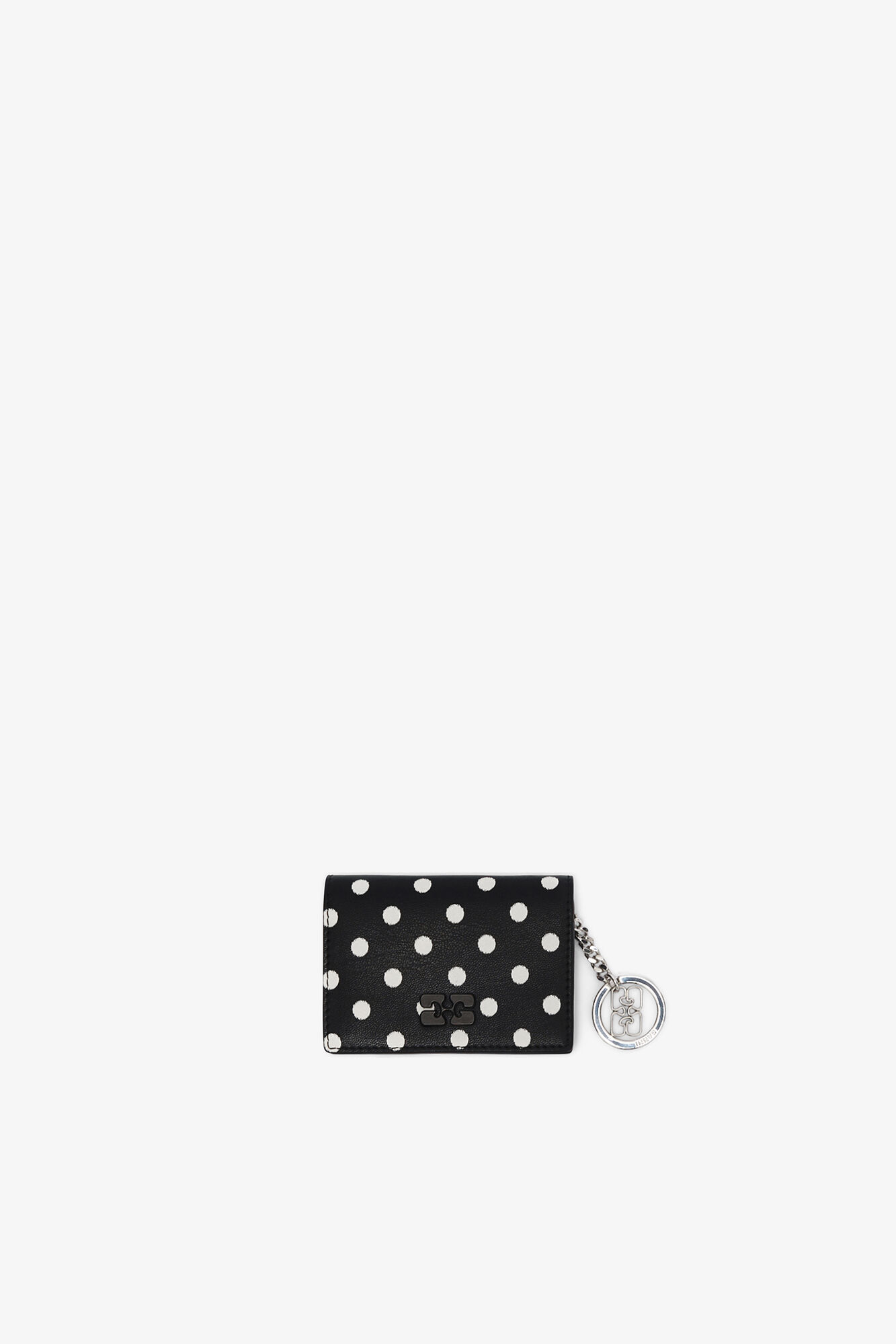 Bou kortholder med flap og prikker, Recycled Leather, in colour Black - 1 - GANNI