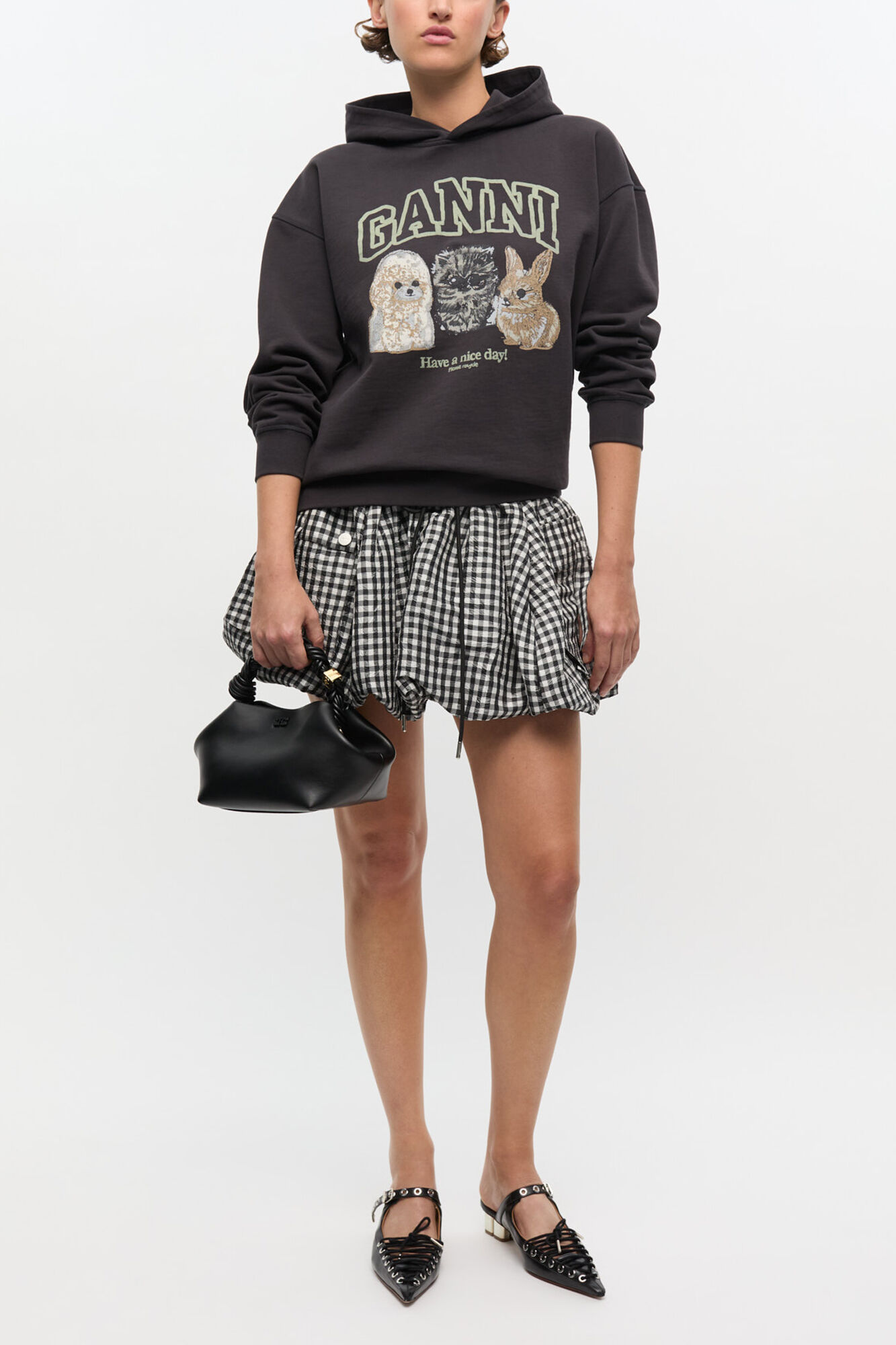 Schwarzer Hoodie mit Animal-Print, Organic Cotton, in colour Phantom - 2 - GANNI