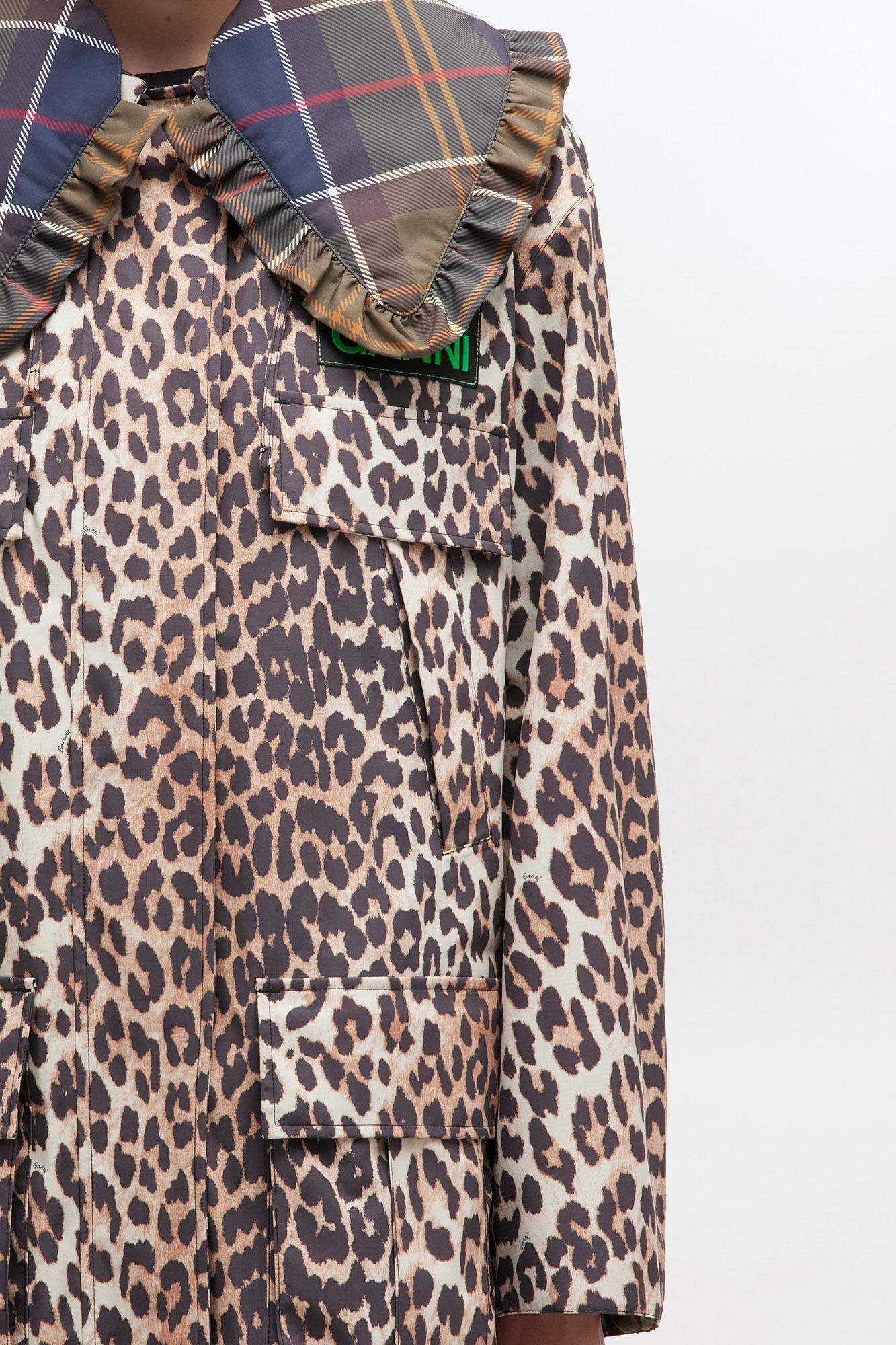 Long Coat in Leopard, Recycled Polyester, in colour Leopard - 3 - GANNI