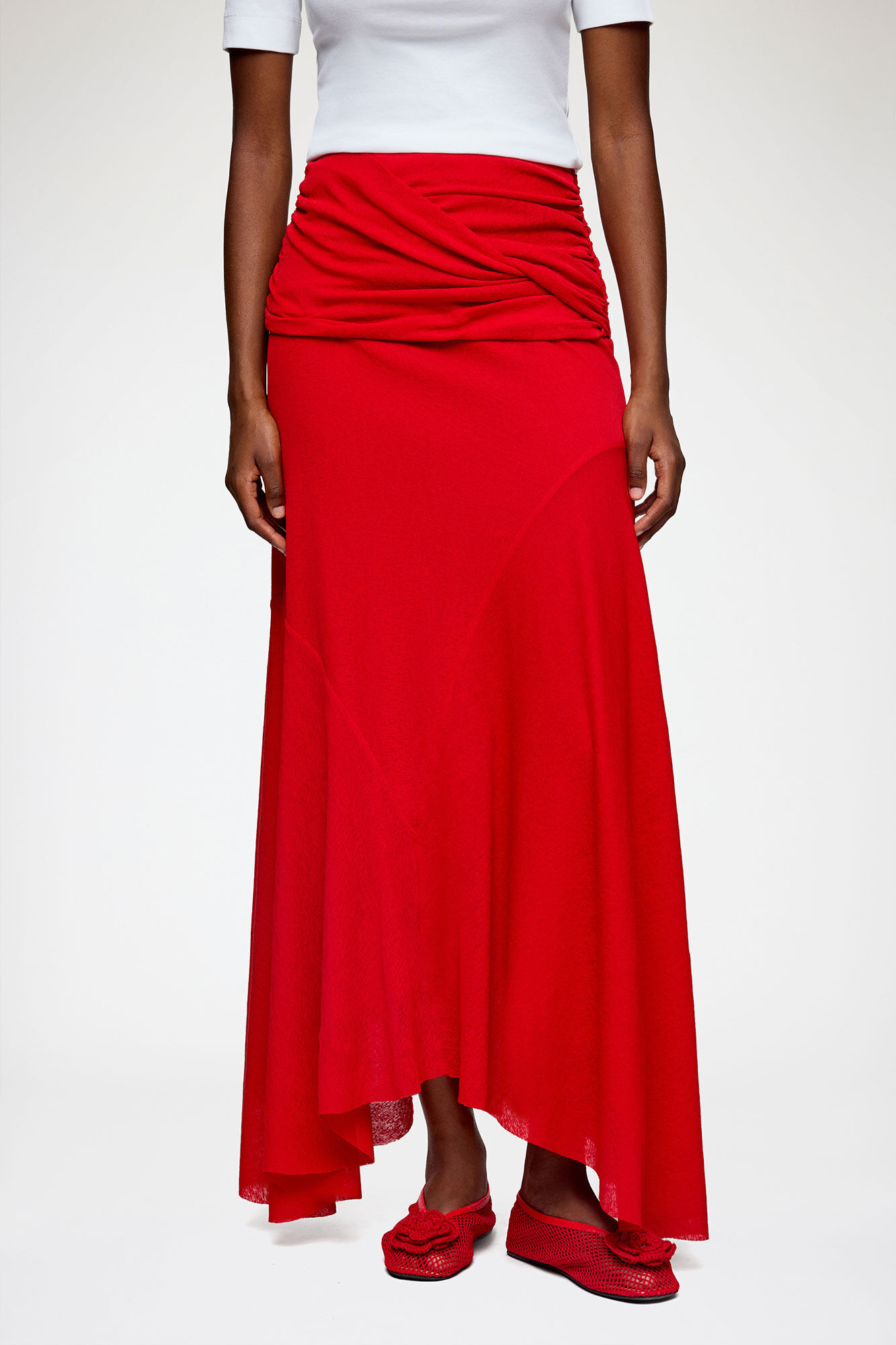 Long Skirt in Red Marl Mesh, Recycled Polyester, in colour Goji Berry - 2 - GANNI