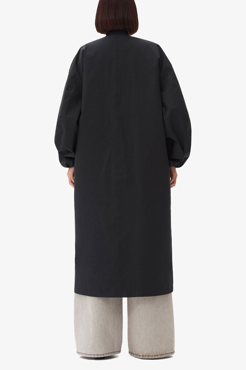 Svart, overdimensjonert teknisk skallk&aring;pe i kretong, Recycled Polyester, in colour Black - 4 - GANNI