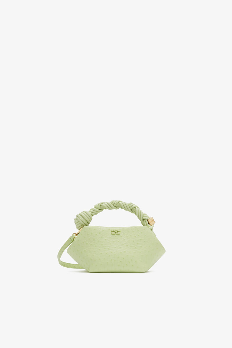 Mini Bou Bag in Green Ostrich, Recycled Polyester, in colour Lily Green - 1 - GANNI