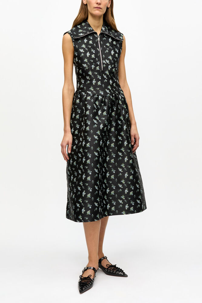 Black Floral Jacquard Midi Dress, Black