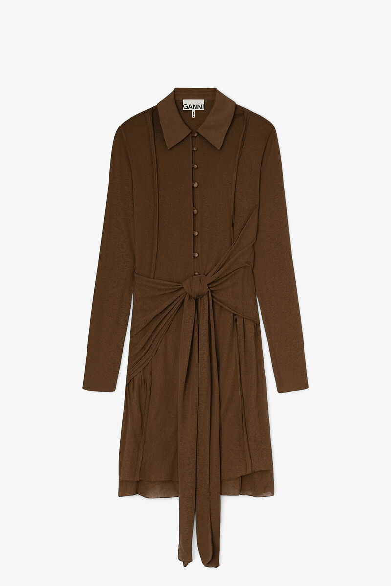 Robe courte en maille chin&eacute;e, Recycled Polyester, in colour Demitasse - 1 - GANNI