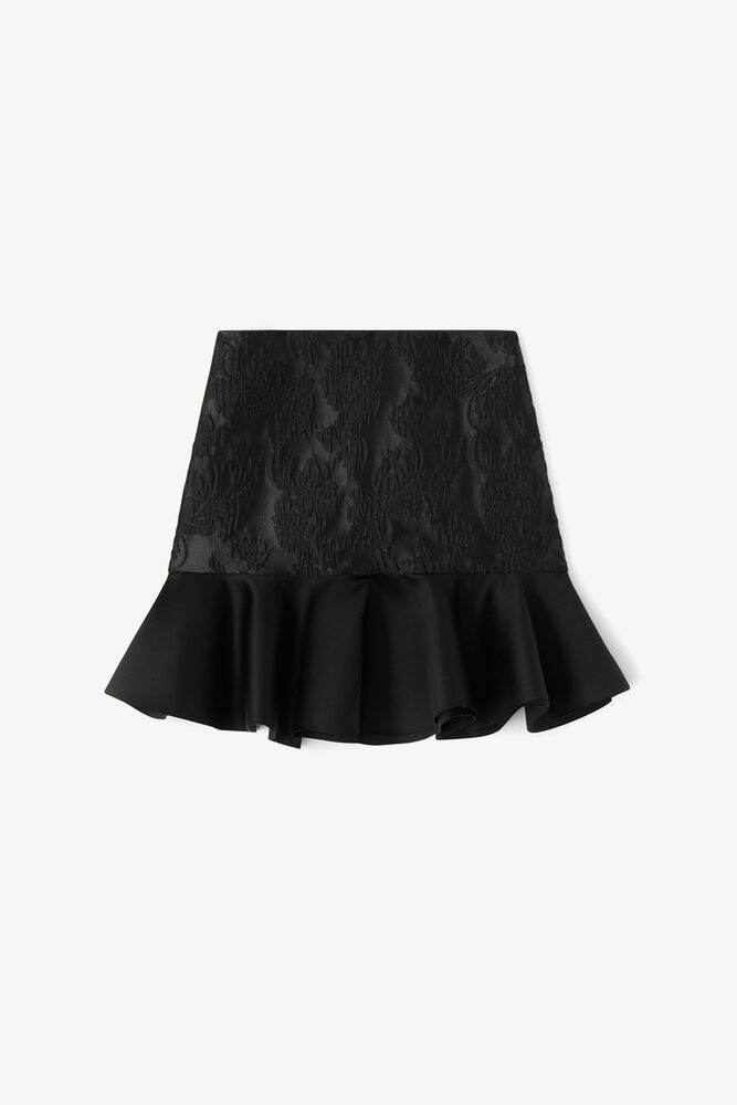 Satin Cloque Mini Skirt, Black
