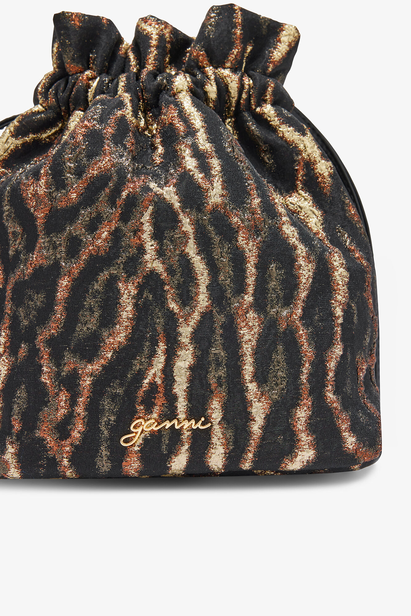 Metallic Bou Bucket Cloque Pouch, Recycled Polyester, in colour Antique Bronze - 3 - GANNI