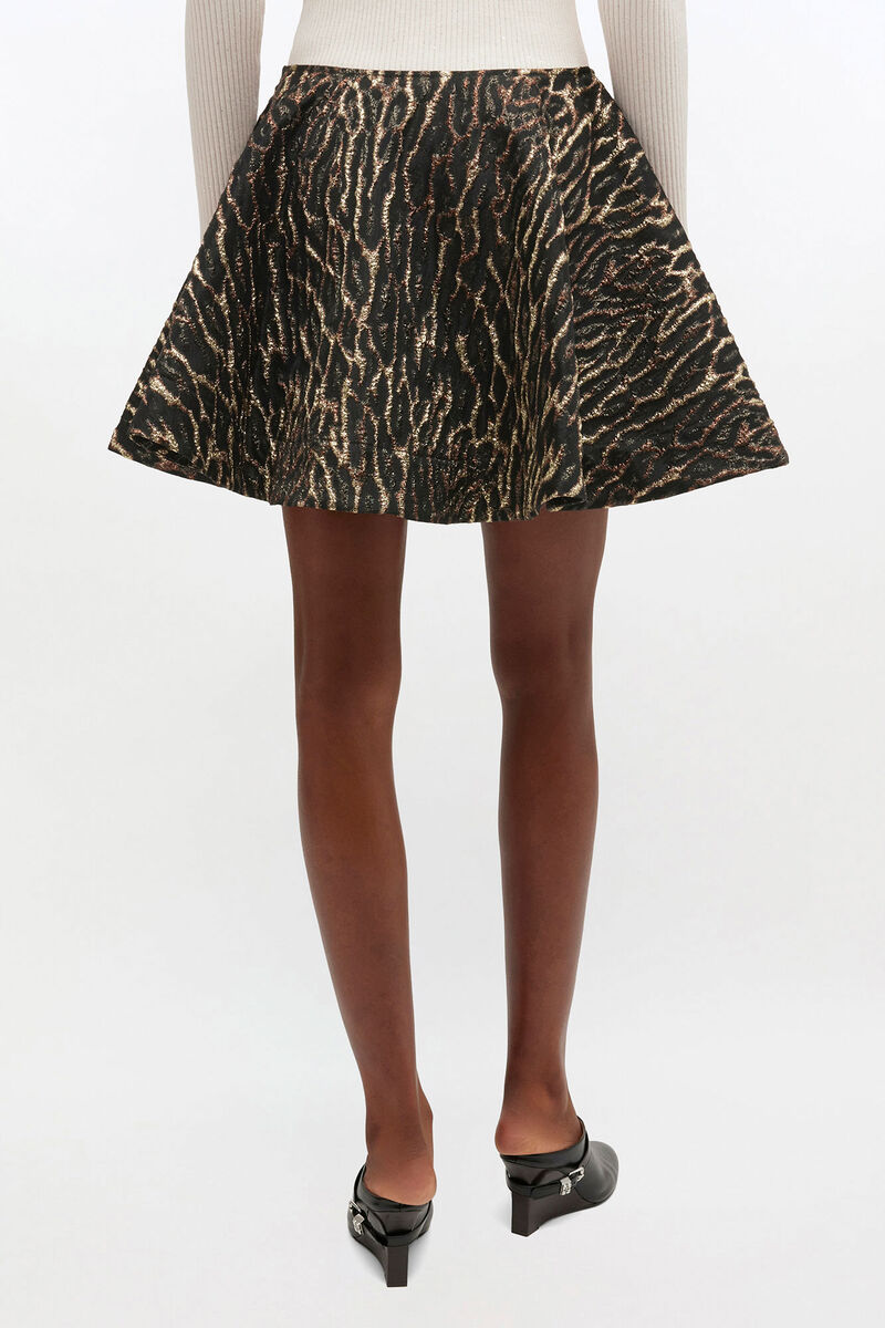 Metallic Cloque Circle Skirt, Recycled Polyester, in colour Antique Bronze - 3 - GANNI