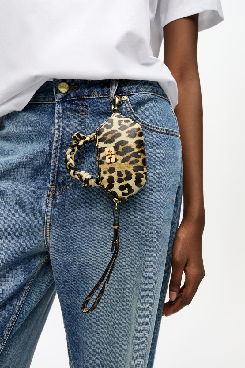 Leopard Nano Bou Bag, Recycled Leather, in colour Leopard - 1 - GANNI