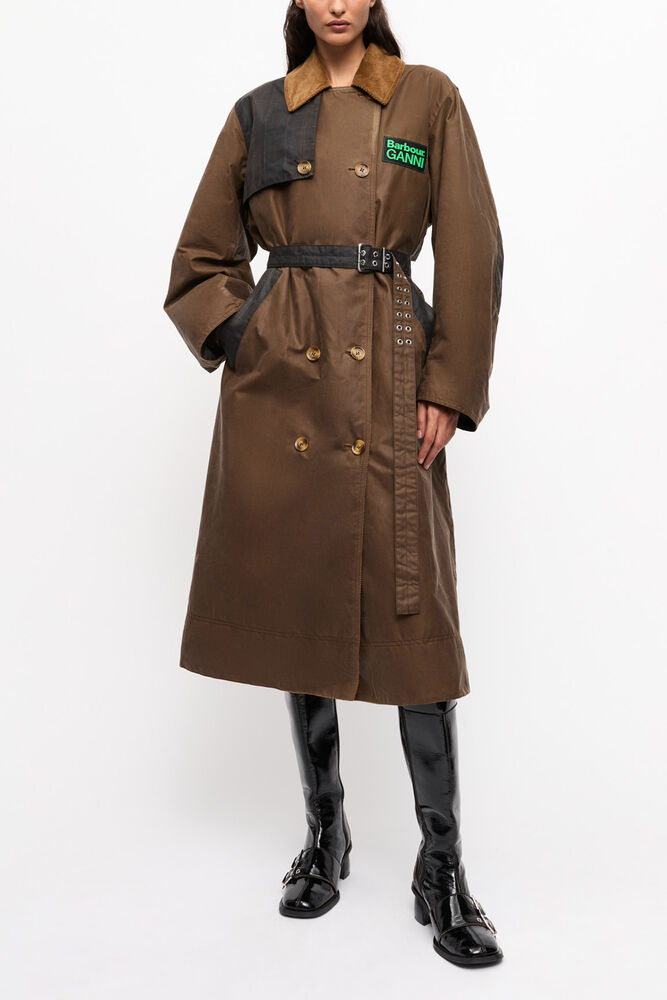 GANNI x Barbour Waxed Trench Coat, Teak
