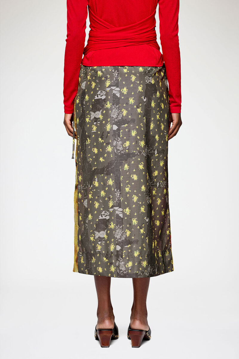 Skirt in Colour-Block Patchwork, Recycled Polyester, in colour Aurora - 3 - GANNI