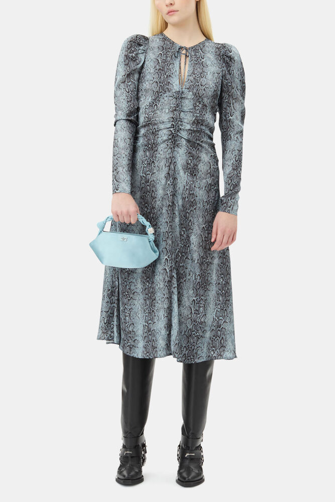Blue Snake Print Ruched Midi Dress, Celestial Blue