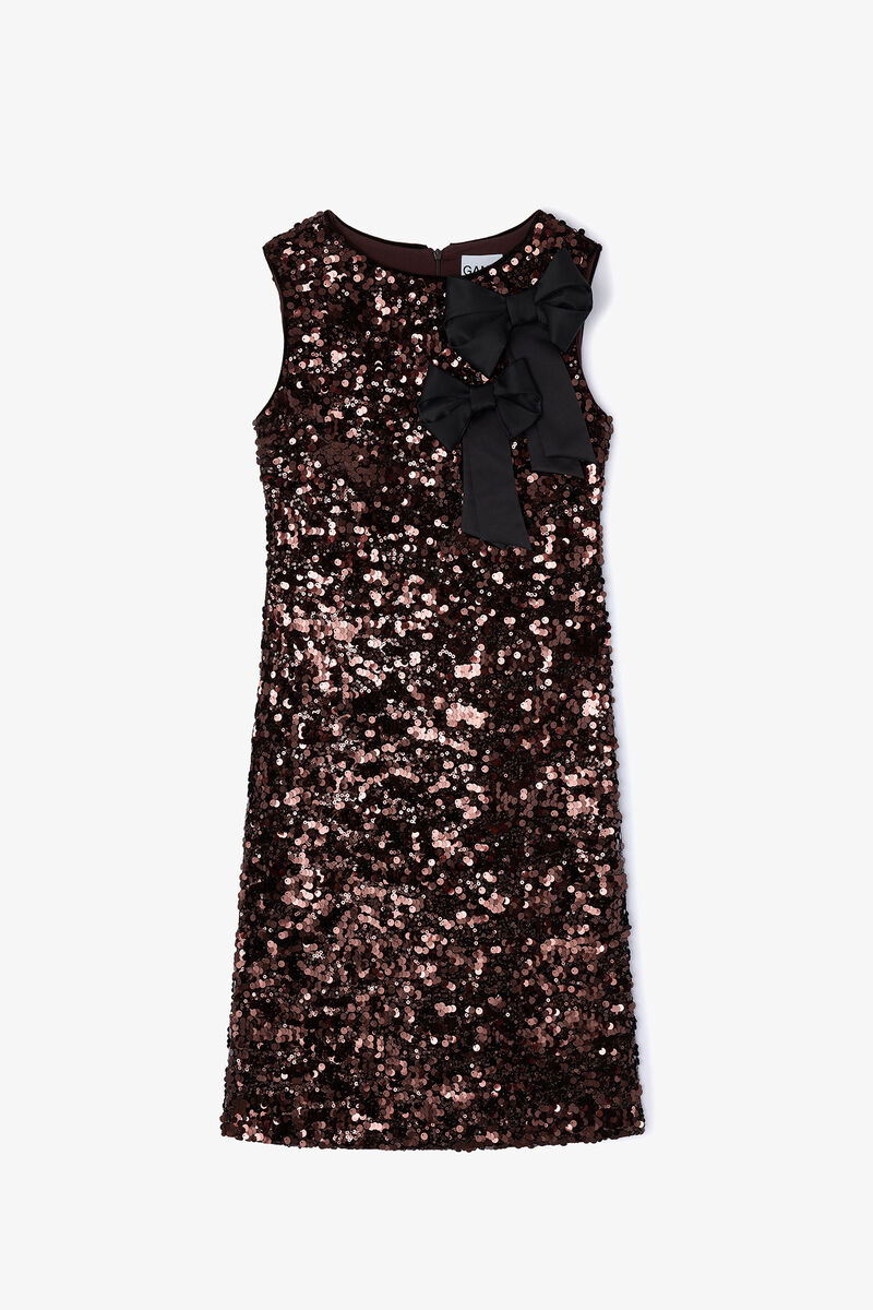 Midi Dress Brown Sequins, Recycled Polyester, in colour Demitasse - 1 - GANNI