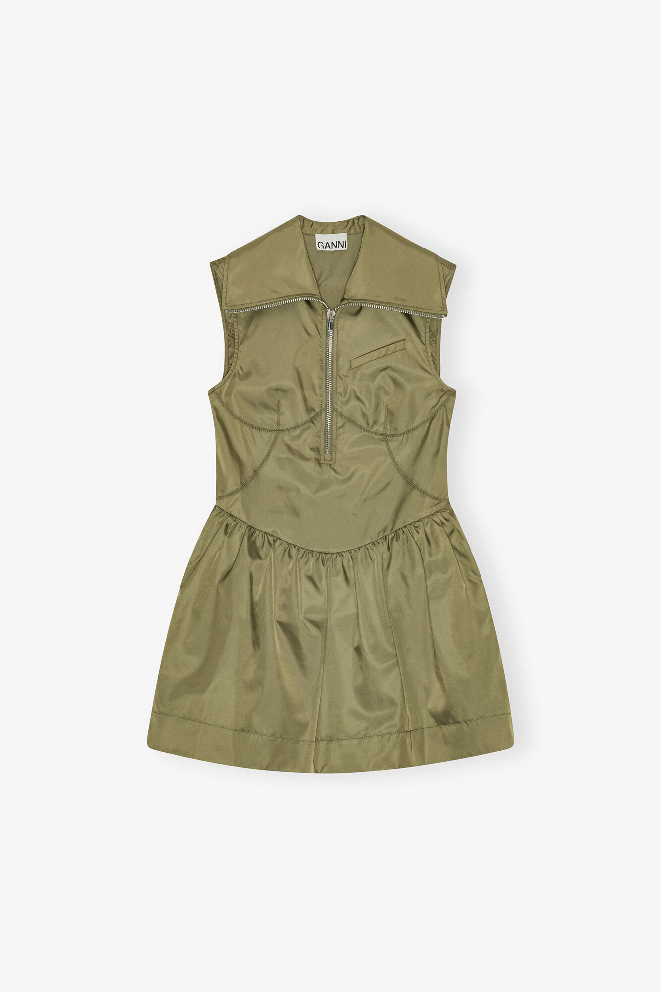 Dress in Green Nylon, Recycled Polyamide, in colour Boa - 1 - GANNI