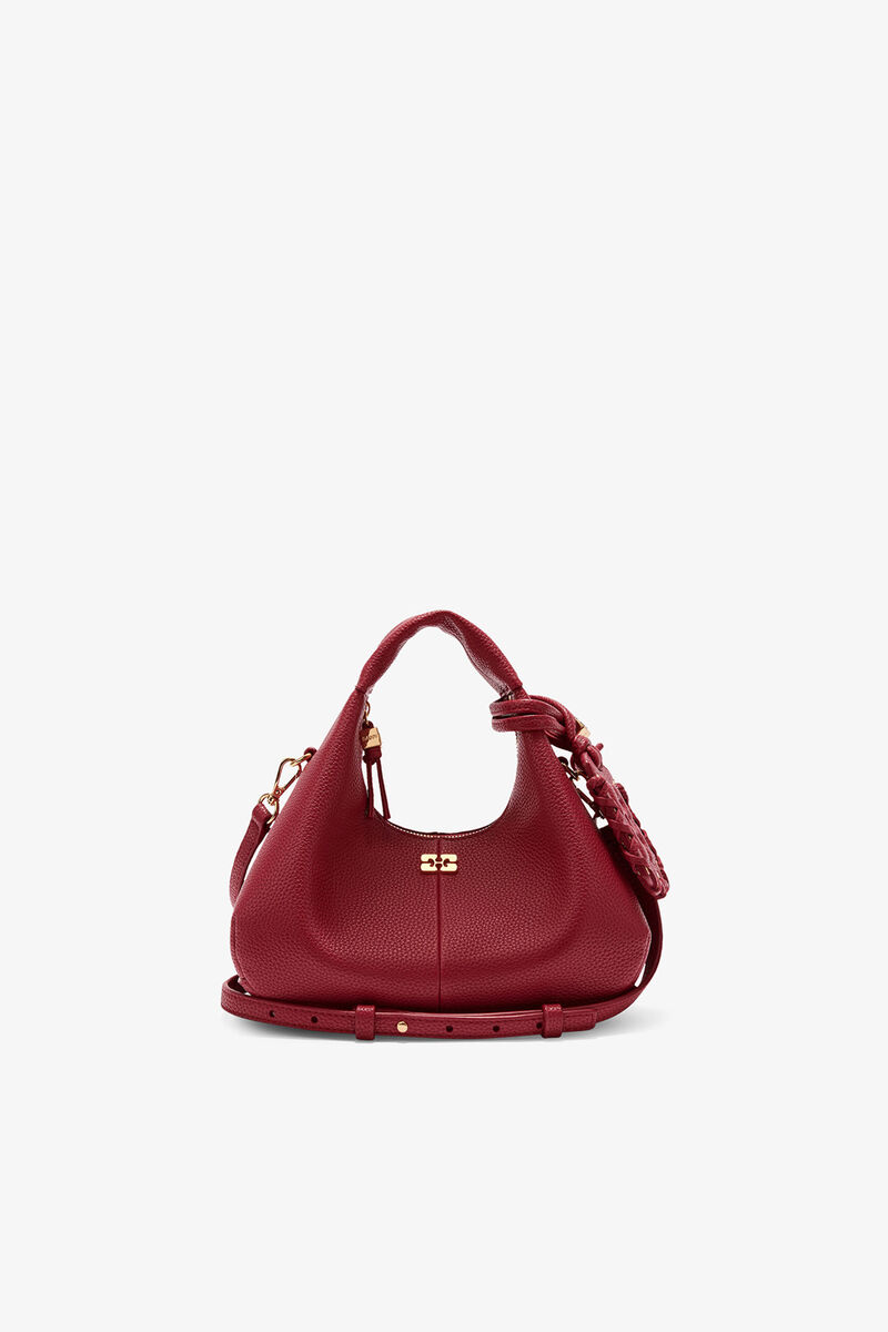 Grained Mini Hobo Bag, Recycled Polyester, in colour Red Dahlia - 1 - GANNI