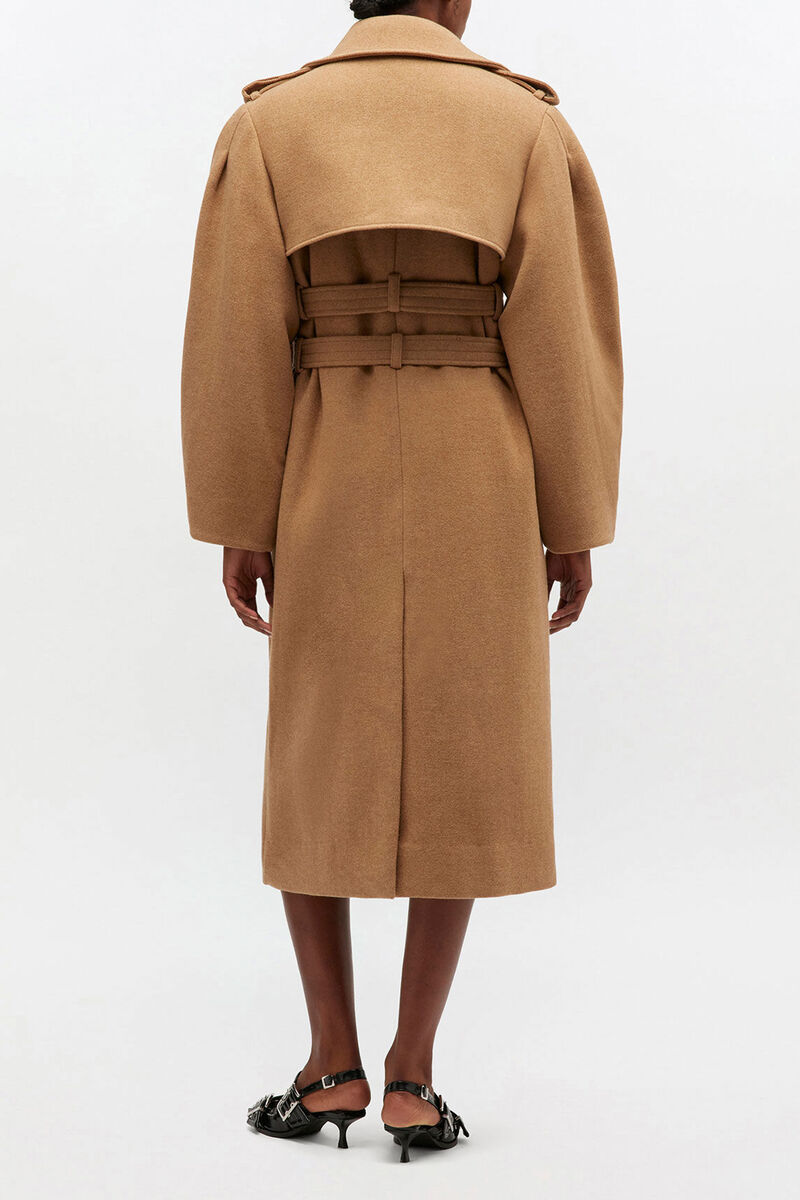 Woll-Trenchcoat, Wool, in colour Tiger's Eye - 2 - GANNI